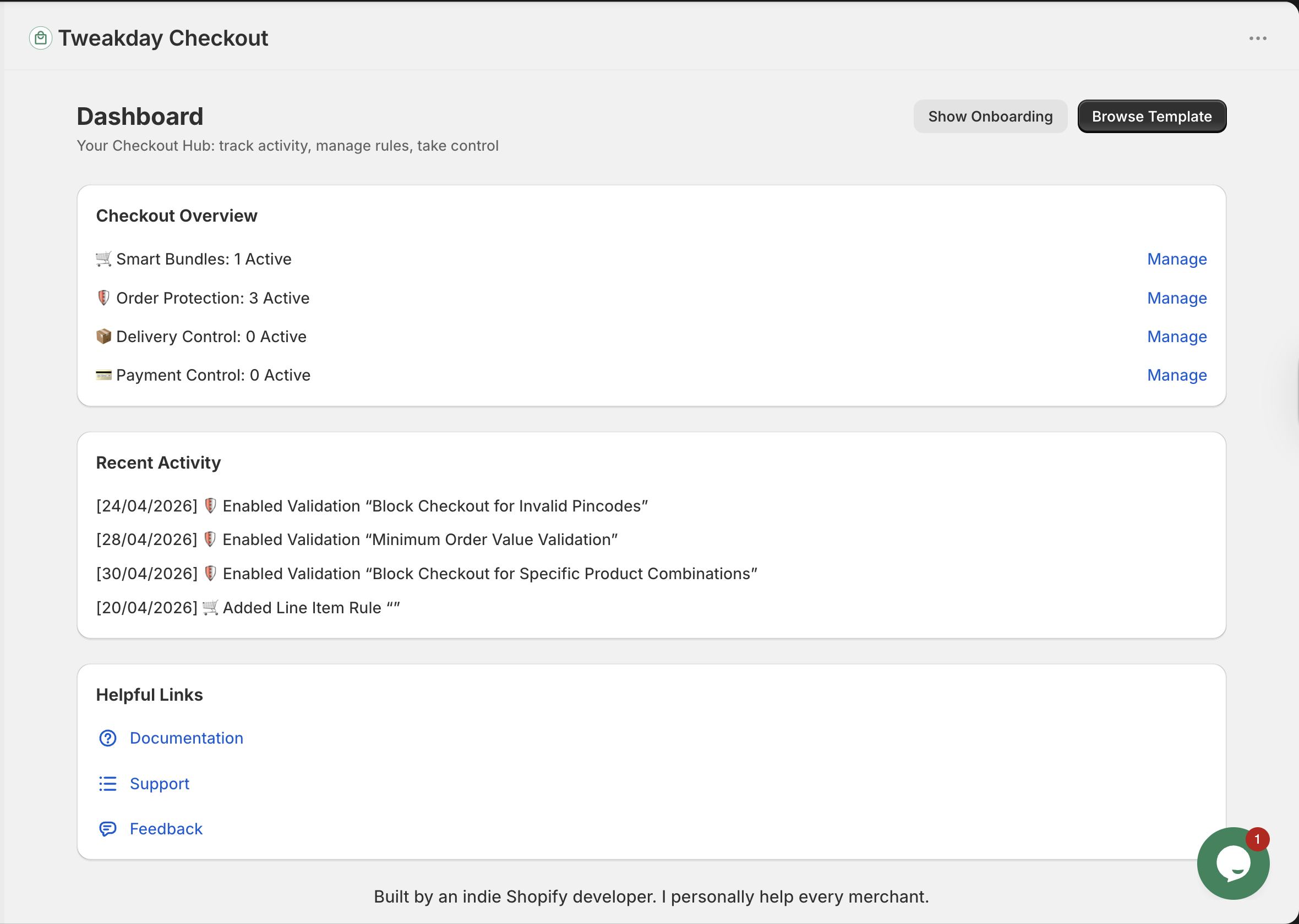 Tweakday Dashboard - Auto checkout add-ons